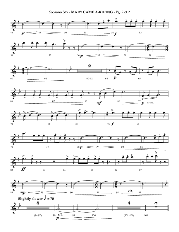 Mary Came A Riding (Choral Anthem SATB) Soprano Sax (Arr. Philip Keveren)
