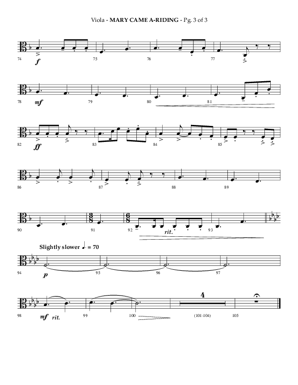 Mary Came A Riding (Choral Anthem SATB) Viola (Arr. Phillip Keveren)