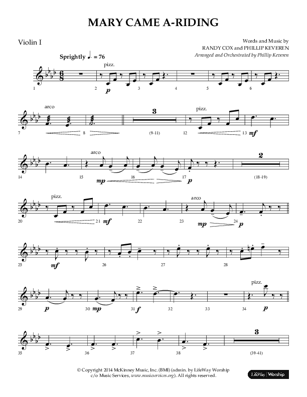 Mary Came A Riding (Choral Anthem SATB) Violin 1 (Arr. Phillip Keveren)
