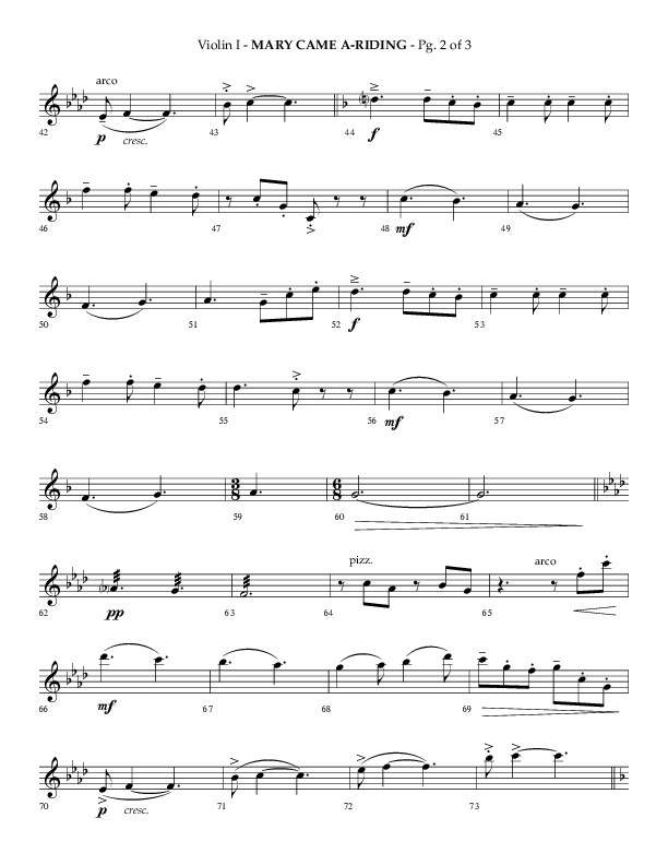 Mary Came A Riding (Choral Anthem SATB) Violin 1 (Arr. Philip Keveren)