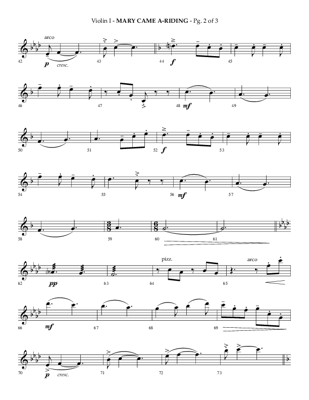 Mary Came A Riding (Choral Anthem SATB) Violin 1 (Arr. Phillip Keveren)