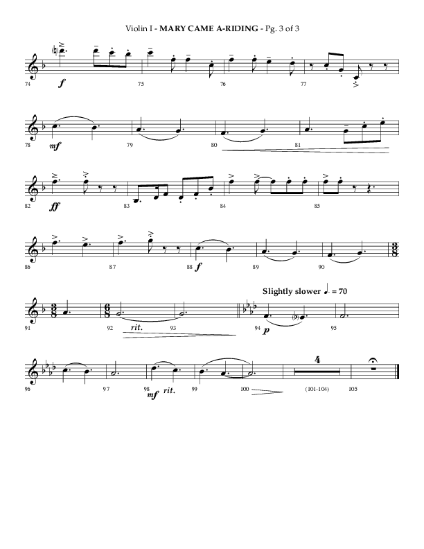Mary Came A Riding (Choral Anthem SATB) Violin 1 (Arr. Phillip Keveren)
