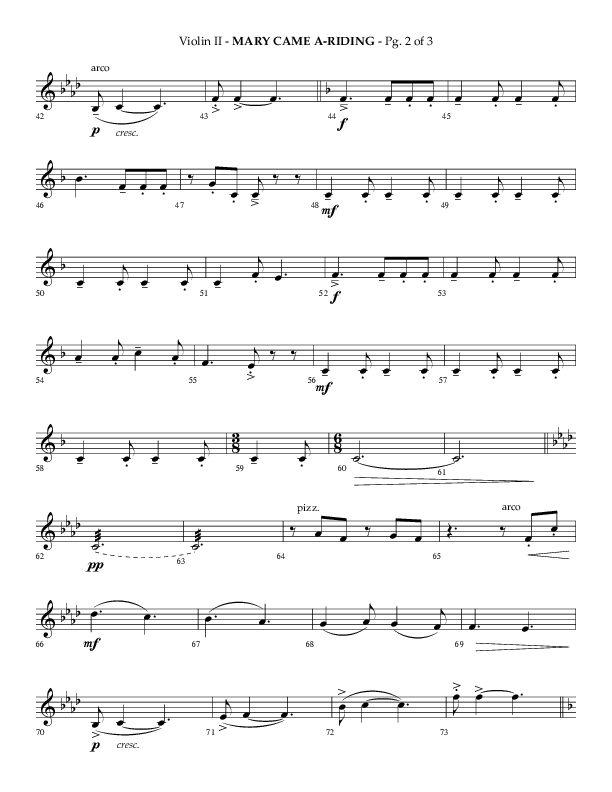 Mary Came A Riding (Choral Anthem SATB) Violin 2 (Arr. Phillip Keveren)
