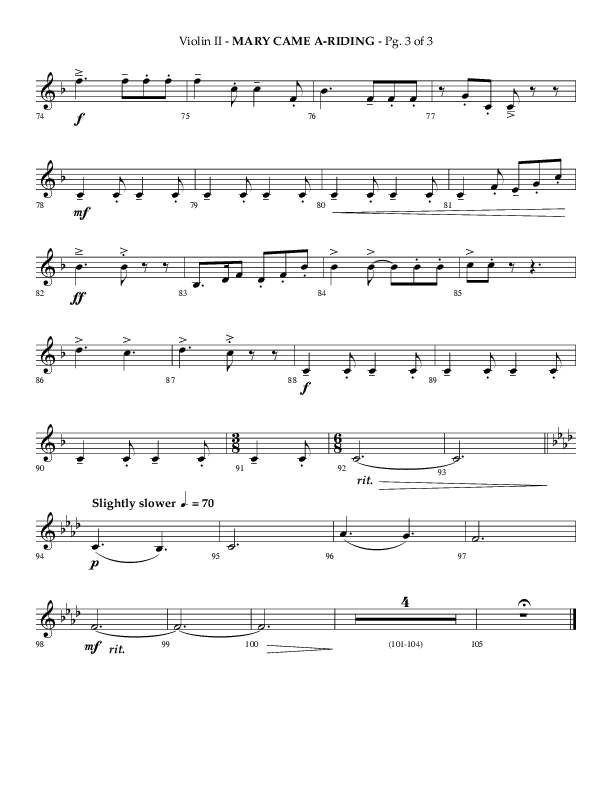 Mary Came A Riding (Choral Anthem SATB) Violin 2 (Arr. Philip Keveren)