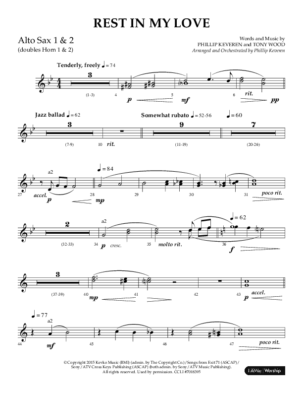 Rest In My Love (Choral Anthem SATB) Alto Sax 1/2 (Arr. Philip Keveren)