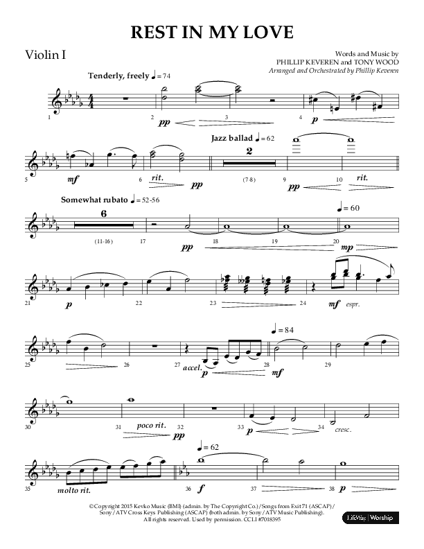 Rest In My Love (Choral Anthem SATB) Violin 1 (Arr. Philip Keveren)