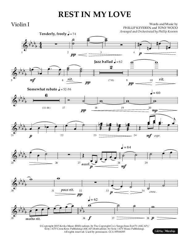 Rest In My Love (Choral Anthem SATB) Violin 1 (Arr. Phillip Keveren)