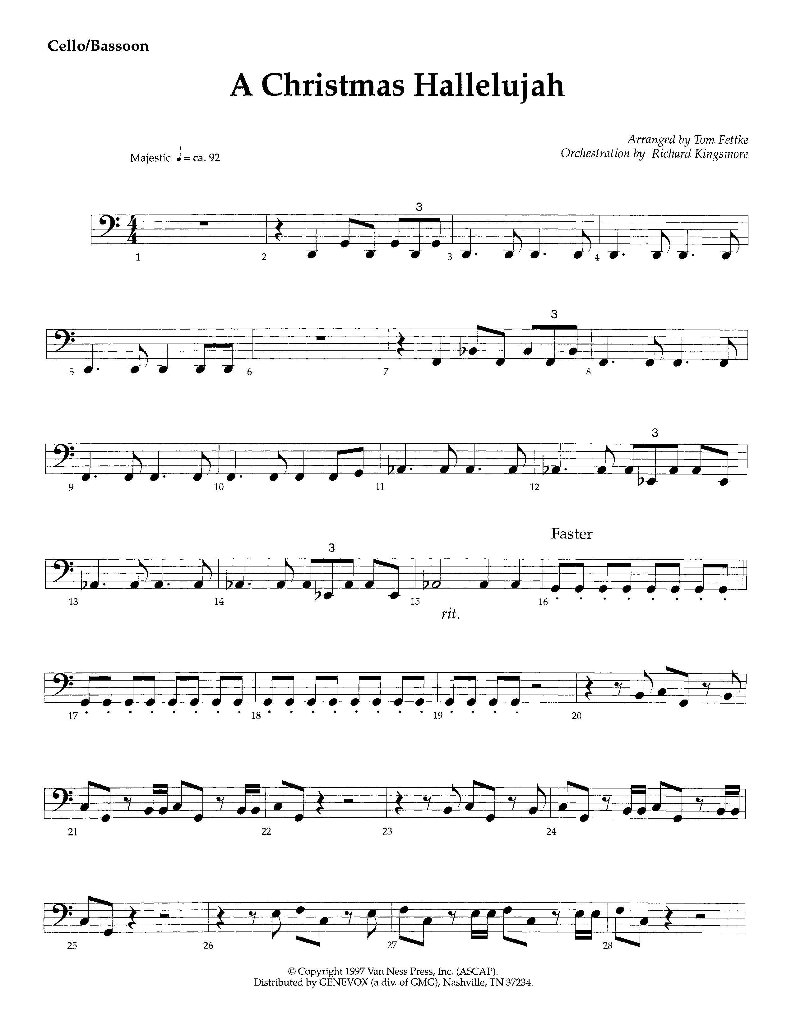 A Christmas Hallelujah (Instrumental) Cello (Lifeway Worship / Orch. Richard Kingsmore / Arr. Tom Fettke)