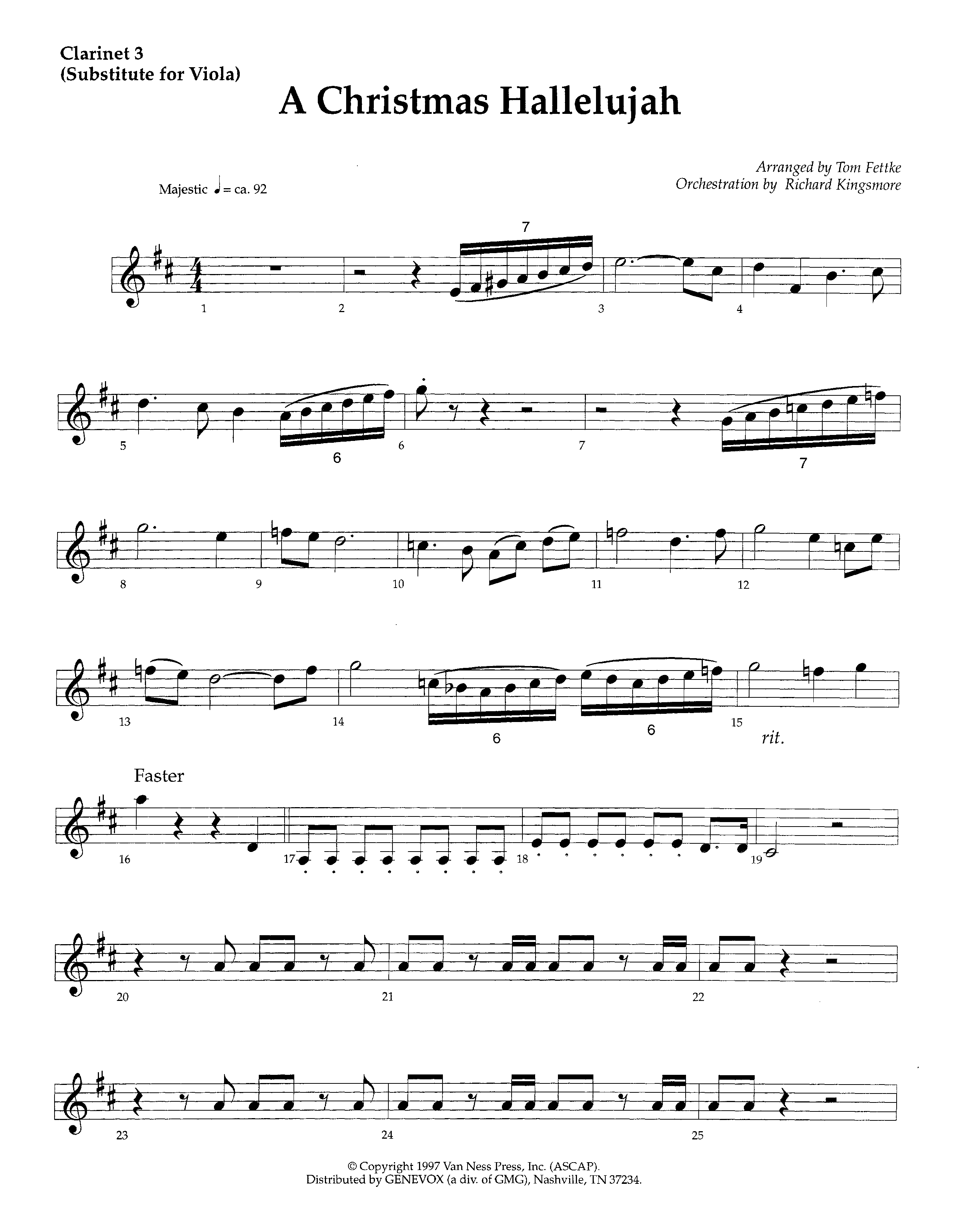 A Christmas Hallelujah (Instrumental) Clarinet 3 (Lifeway Worship / Orch. Richard Kingsmore / Arr. Tom Fettke)