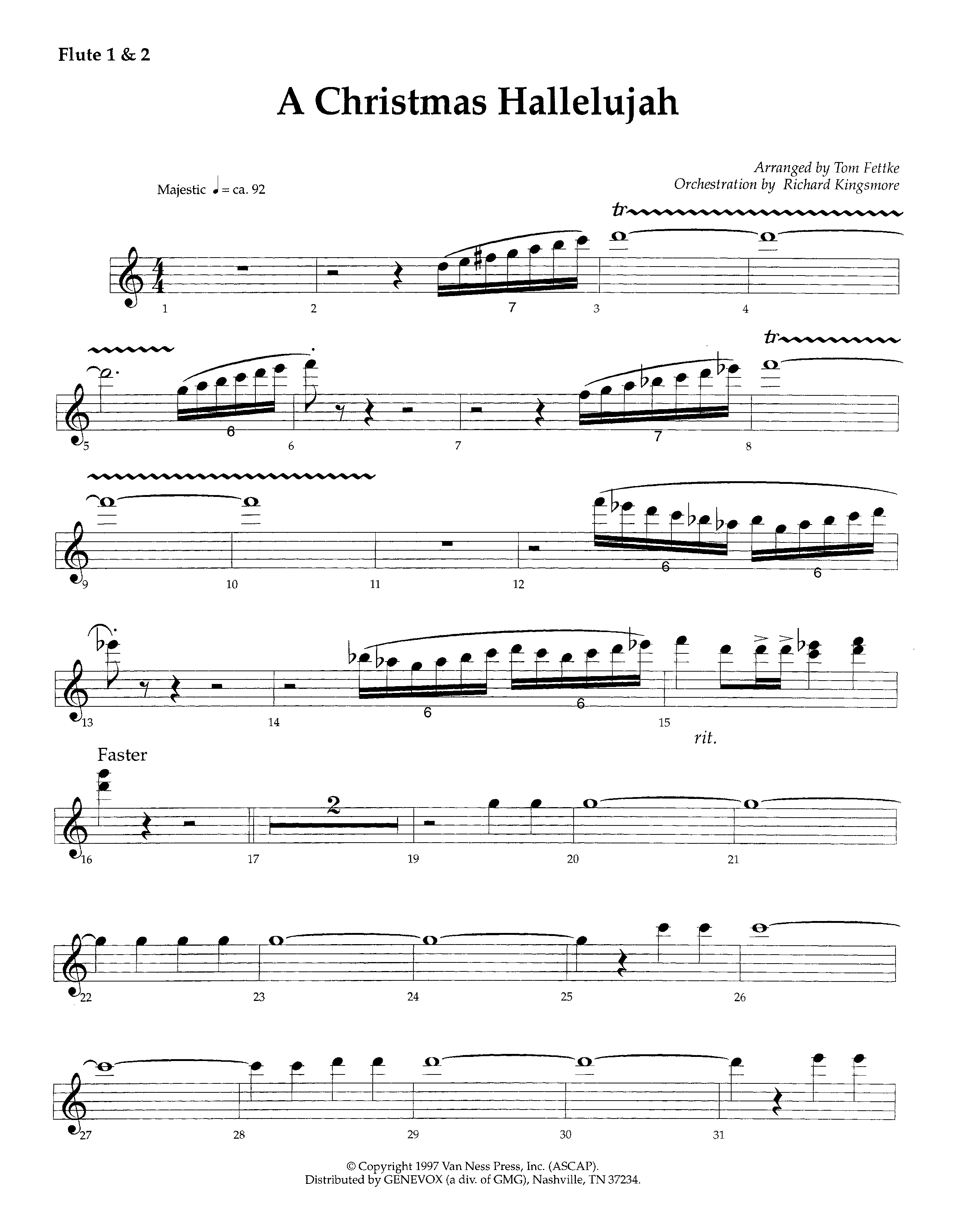 A Christmas Hallelujah (Instrumental) Flute 1/2 (Lifeway Worship / Orch. Richard Kingsmore / Arr. Tom Fettke)