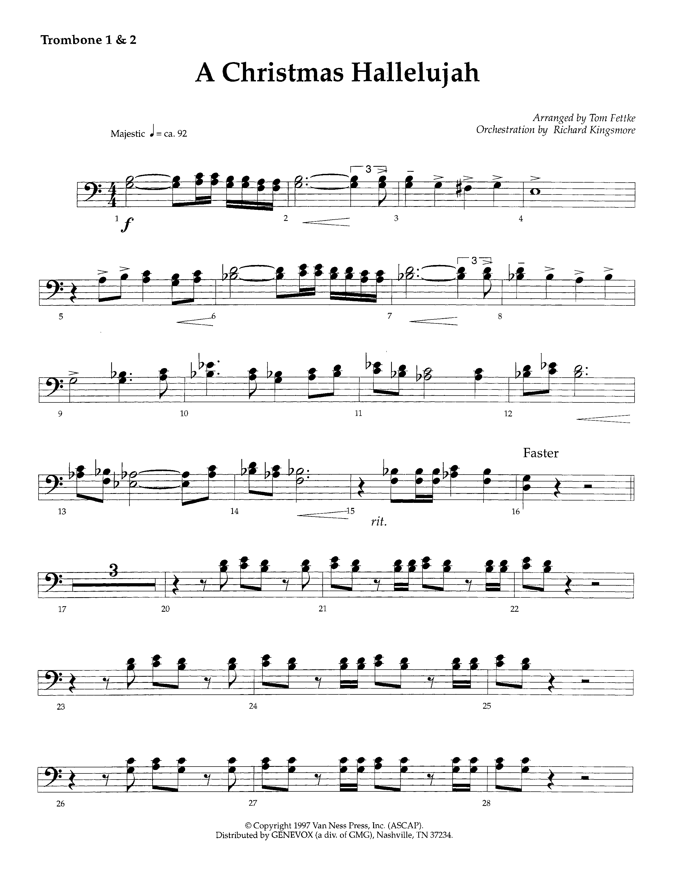 A Christmas Hallelujah (Instrumental) Trombone 1/2 (Lifeway Worship / Orch. Richard Kingsmore / Arr. Tom Fettke)