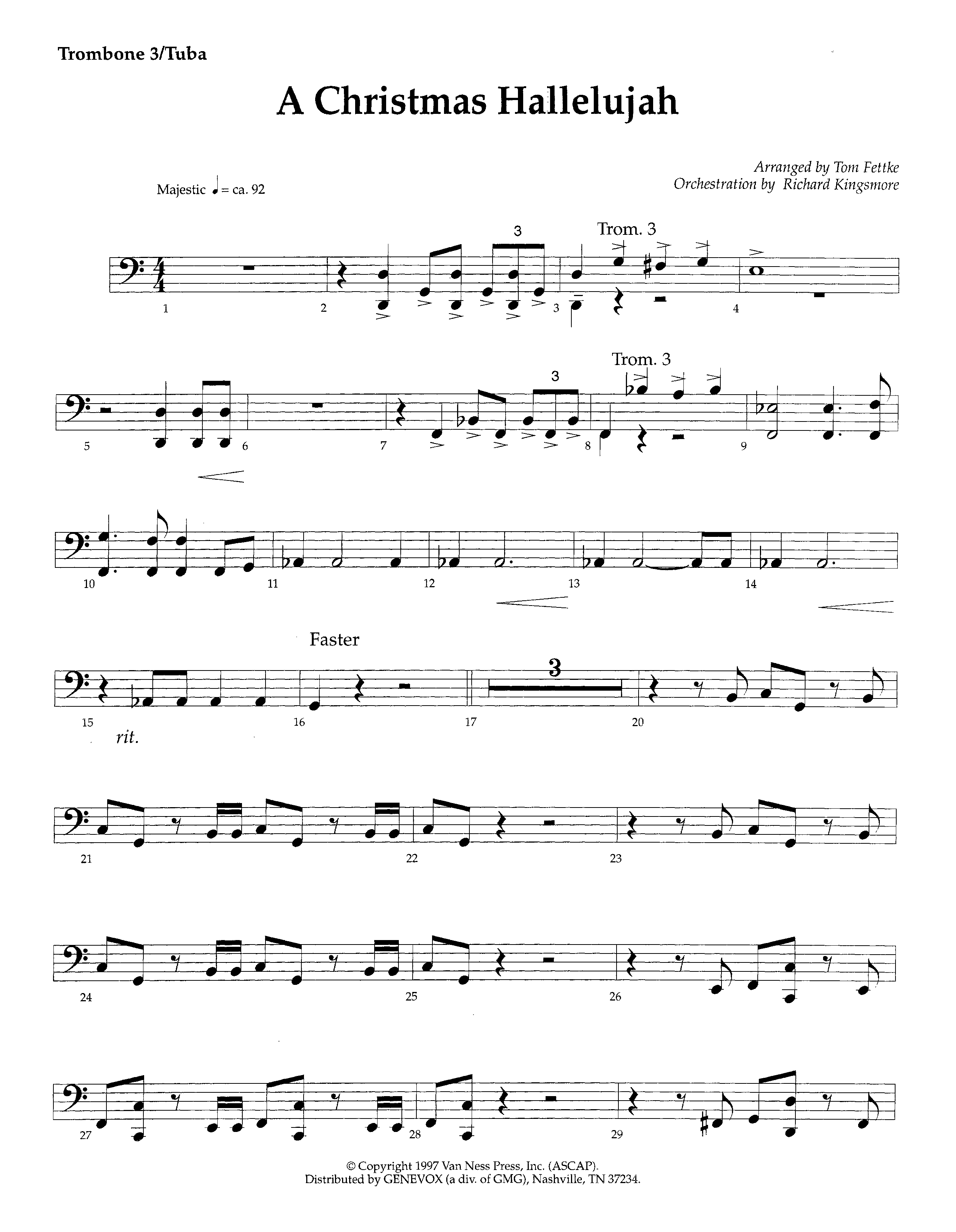A Christmas Hallelujah (Instrumental) Trombone 3/Tuba (Lifeway Worship / Orch. Richard Kingsmore / Arr. Tom Fettke)