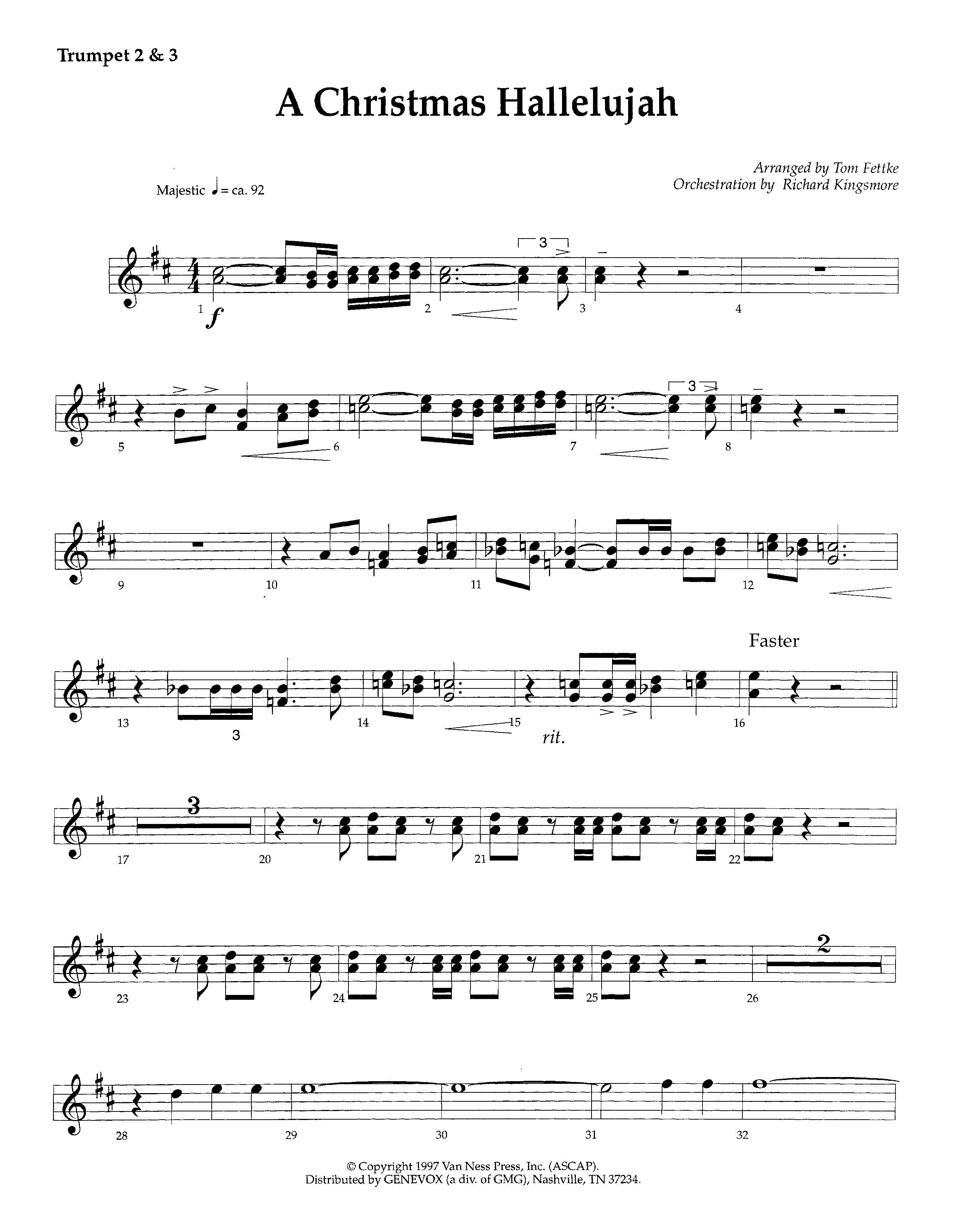 A Christmas Hallelujah (Instrumental) Trumpet 2/3 (Lifeway Worship / Orch. Richard Kingsmore / Arr. Tom Fettke)