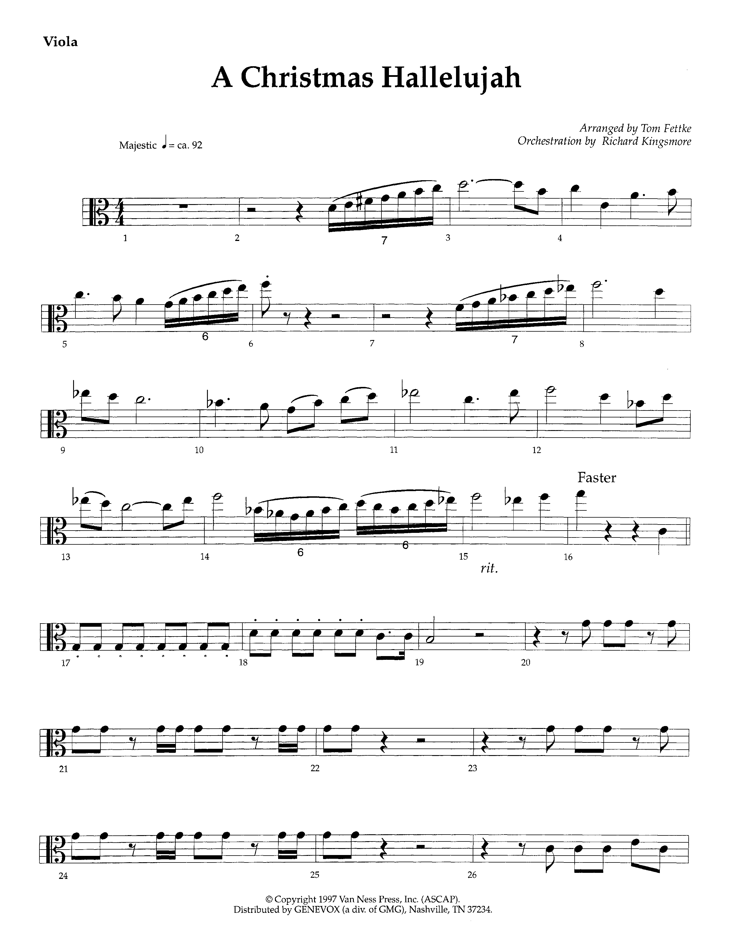 A Christmas Hallelujah (Instrumental) Viola (Lifeway Worship / Orch. Richard Kingsmore / Arr. Tom Fettke)