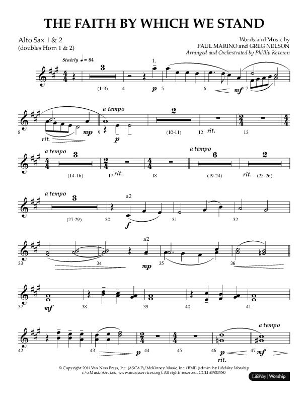 The Faith By Which We Stand (Choral Anthem SATB) Alto Sax 1/2 (Lifeway Choral / Arr. Phillip Keveren)