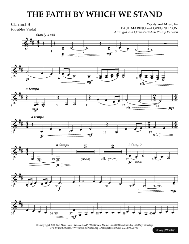 The Faith By Which We Stand (Choral Anthem SATB) Clarinet 3 (Lifeway Choral / Arr. Phillip Keveren)