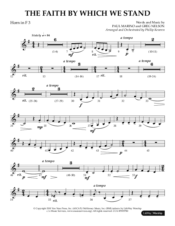 The Faith By Which We Stand (Choral Anthem SATB) French Horn 3 (Lifeway Choral / Arr. Phillip Keveren)