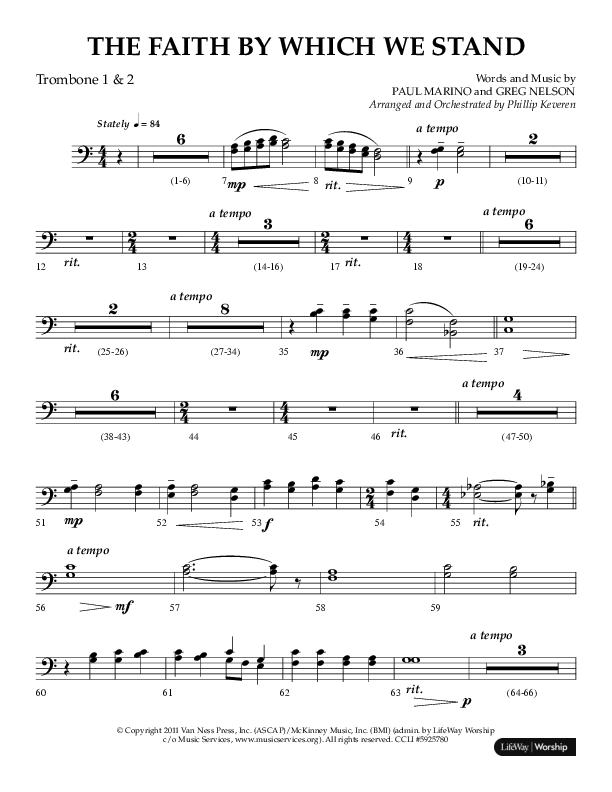 The Faith By Which We Stand (Choral Anthem SATB) Trombone 1/2 (Lifeway Choral / Arr. Phillip Keveren)