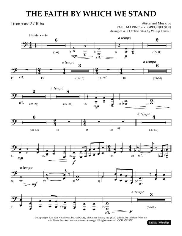 The Faith By Which We Stand (Choral Anthem SATB) Trombone 3/Tuba (Lifeway Choral / Arr. Phillip Keveren)