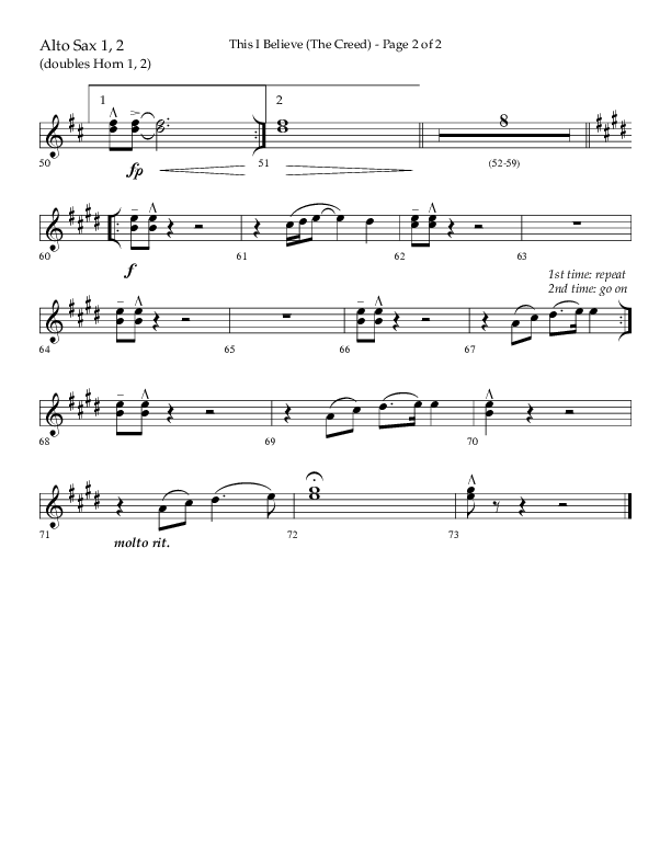 This I Believe (The Creed) (Choral Anthem SATB) Alto Sax 1/2 (Lifeway Choral / Arr. Camp Kirkland)