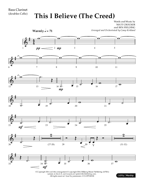 This I Believe (The Creed) (Choral Anthem SATB) Bass Clarinet (Lifeway Choral / Arr. Camp Kirkland)