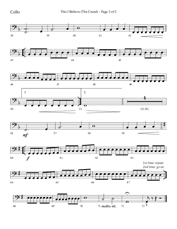 This I Believe (The Creed) (Choral Anthem SATB) Cello (Lifeway Choral / Arr. Camp Kirkland)