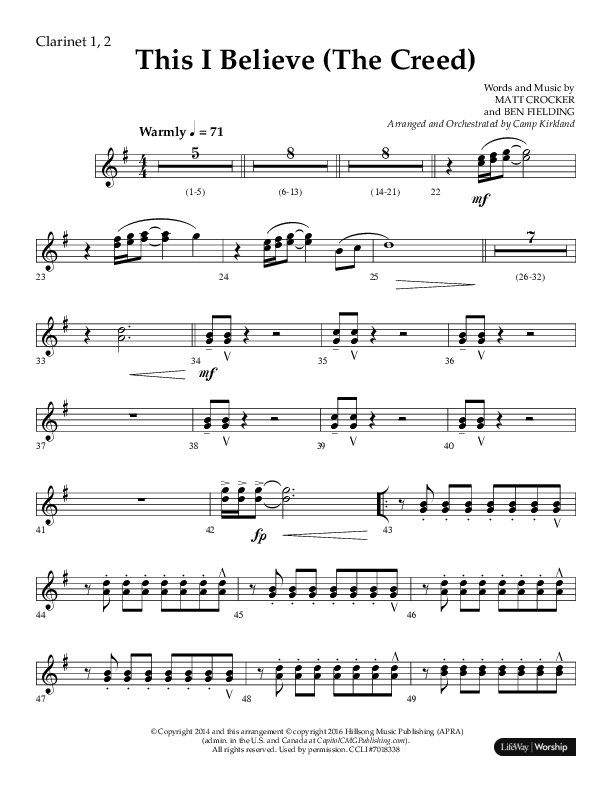 This I Believe (The Creed) (Choral Anthem SATB) Clarinet 1/2 (Lifeway Choral / Arr. Camp Kirkland)