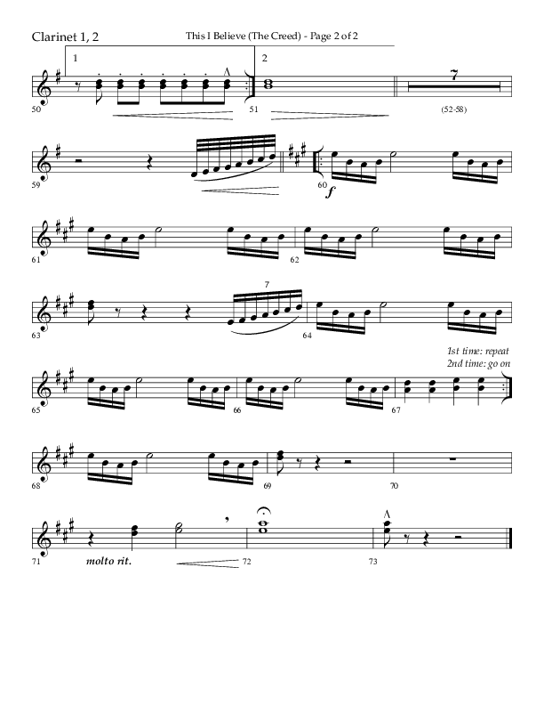 This I Believe (The Creed) (Choral Anthem SATB) Clarinet 1/2 (Lifeway Choral / Arr. Camp Kirkland)