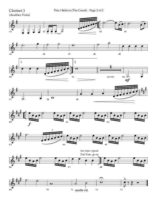 This I Believe (The Creed) (Choral Anthem SATB) Clarinet 3 (Lifeway Choral / Arr. Camp Kirkland)