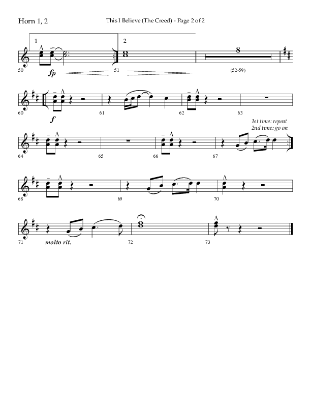This I Believe (The Creed) (Choral Anthem SATB) French Horn 1/2 (Lifeway Choral / Arr. Camp Kirkland)