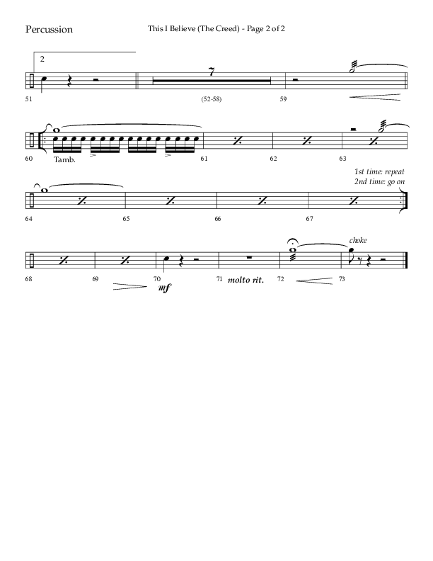 This I Believe (The Creed) (Choral Anthem SATB) Percussion (Lifeway Choral / Arr. Camp Kirkland)