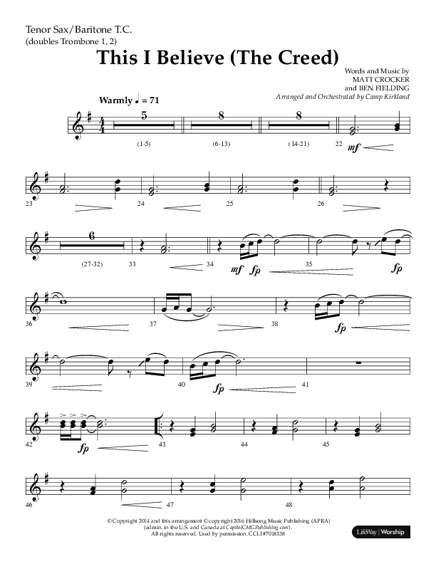 This I Believe (The Creed) (Choral Anthem SATB) Tenor Sax/Baritone T.C. (Lifeway Choral / Arr. Camp Kirkland)