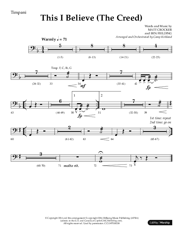 This I Believe (The Creed) (Choral Anthem SATB) Timpani (Lifeway Choral / Arr. Camp Kirkland)