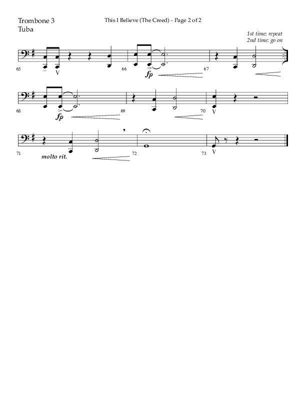 This I Believe (The Creed) (Choral Anthem SATB) Trombone 3/Tuba (Lifeway Choral / Arr. Camp Kirkland)