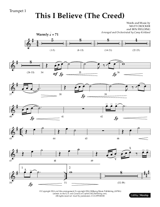 This I Believe (The Creed) (Choral Anthem SATB) Trumpet 1 (Lifeway Choral / Arr. Camp Kirkland)
