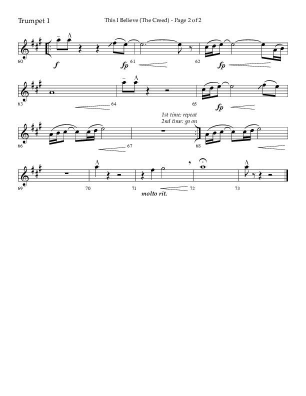 This I Believe (The Creed) (Choral Anthem SATB) Trumpet 1 (Lifeway Choral / Arr. Camp Kirkland)