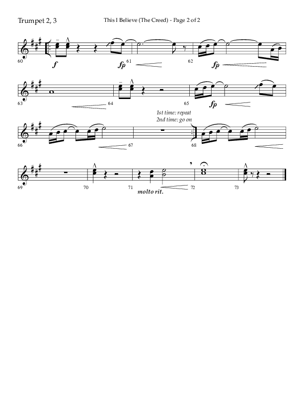 This I Believe (The Creed) (Choral Anthem SATB) Trumpet 2/3 (Lifeway Choral / Arr. Camp Kirkland)