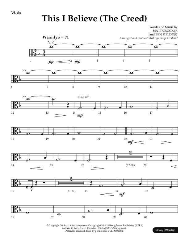 This I Believe (The Creed) (Choral Anthem SATB) Viola (Lifeway Choral / Arr. Camp Kirkland)