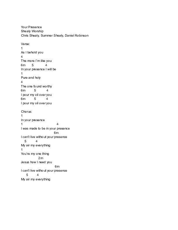 Your Presence Chord Chart (Shealy Worship)