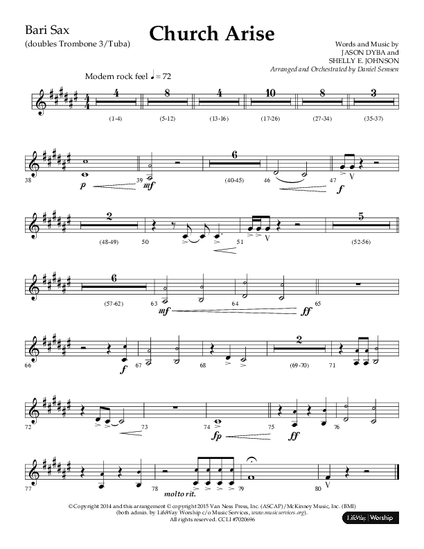 Church Arise (Choral Anthem SATB) Bari Sax (Lifeway Choral / Arr. Daniel Semsen)