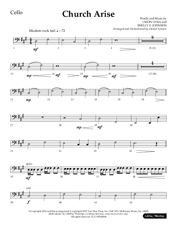 Church Arise (Choral Anthem SATB) Cello (Lifeway Choral / Arr. Daniel Semsen)