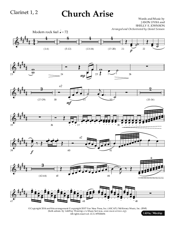Church Arise (Choral Anthem SATB) Clarinet 1/2 (Lifeway Choral / Arr. Daniel Semsen)