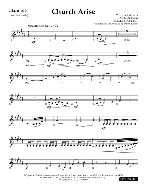 Church Arise (Choral Anthem SATB) Clarinet 3 (Lifeway Choral / Arr. Daniel Semsen)