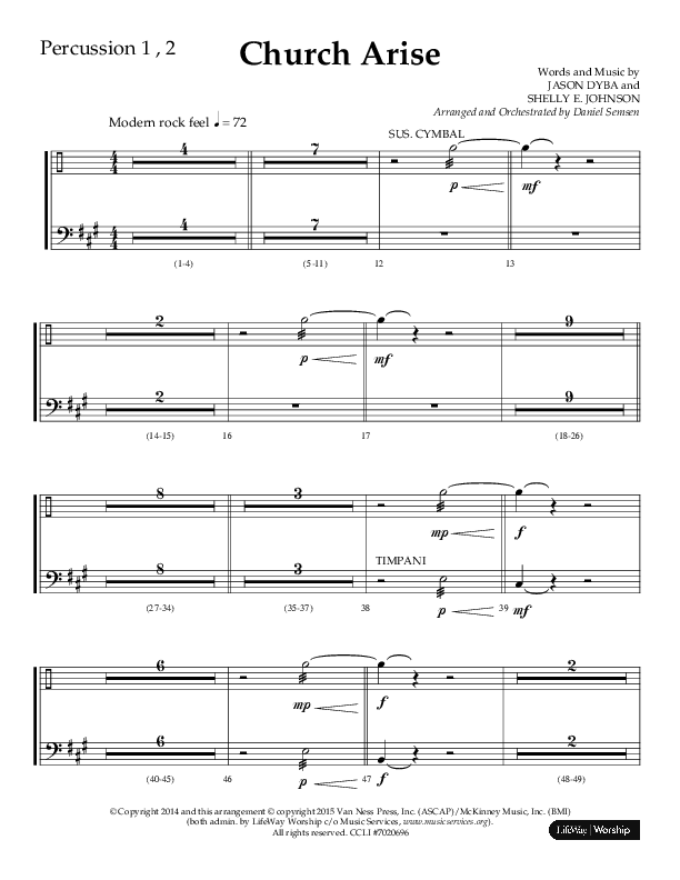 Church Arise (Choral Anthem SATB) Percussion 1/2 (Lifeway Choral / Arr. Daniel Semsen)