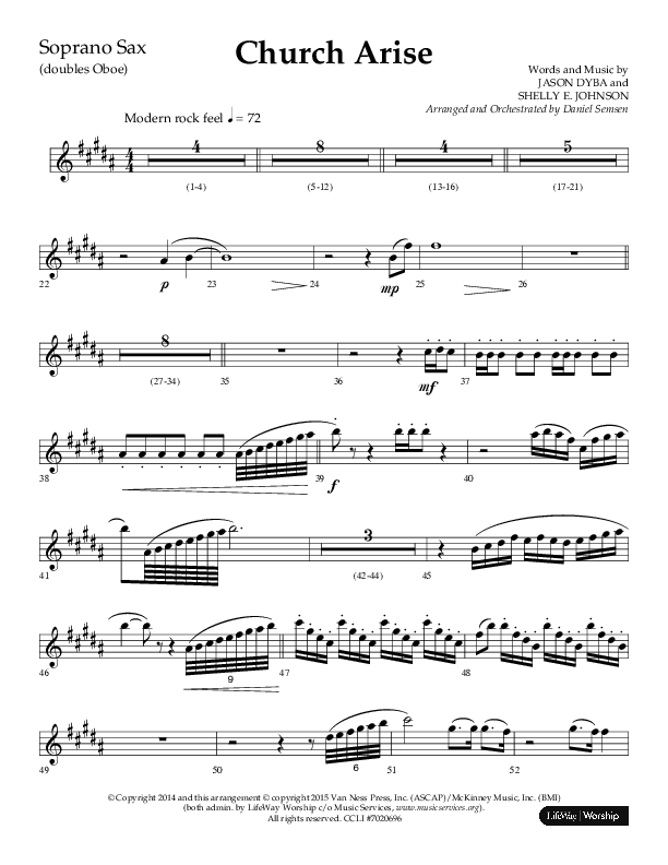 Church Arise (Choral Anthem SATB) Soprano Sax (Lifeway Choral / Arr. Daniel Semsen)