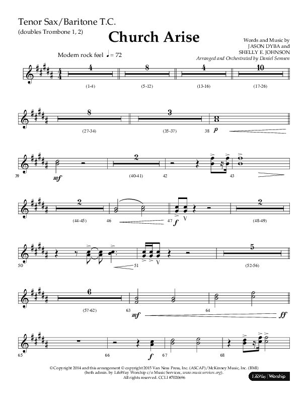 Church Arise (Choral Anthem SATB) Tenor Sax/Baritone T.C. (Lifeway Choral / Arr. Daniel Semsen)