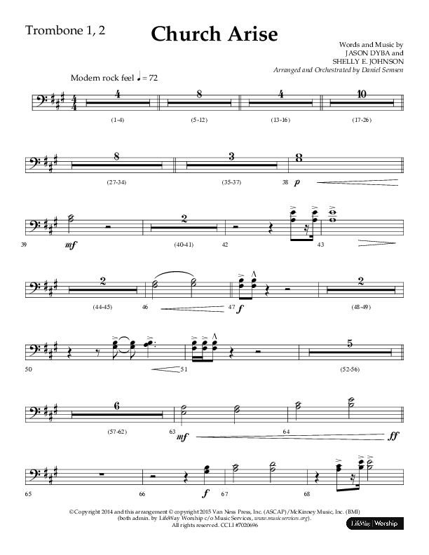 Church Arise (Choral Anthem SATB) Trombone 1/2 (Lifeway Choral / Arr. Daniel Semsen)