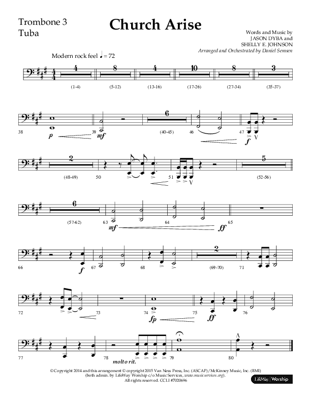 Church Arise (Choral Anthem SATB) Trombone 3/Tuba (Lifeway Choral / Arr. Daniel Semsen)