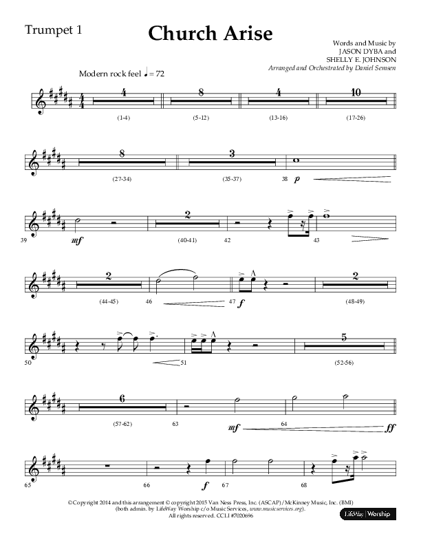 Church Arise (Choral Anthem SATB) Trumpet 1 (Lifeway Choral / Arr. Daniel Semsen)