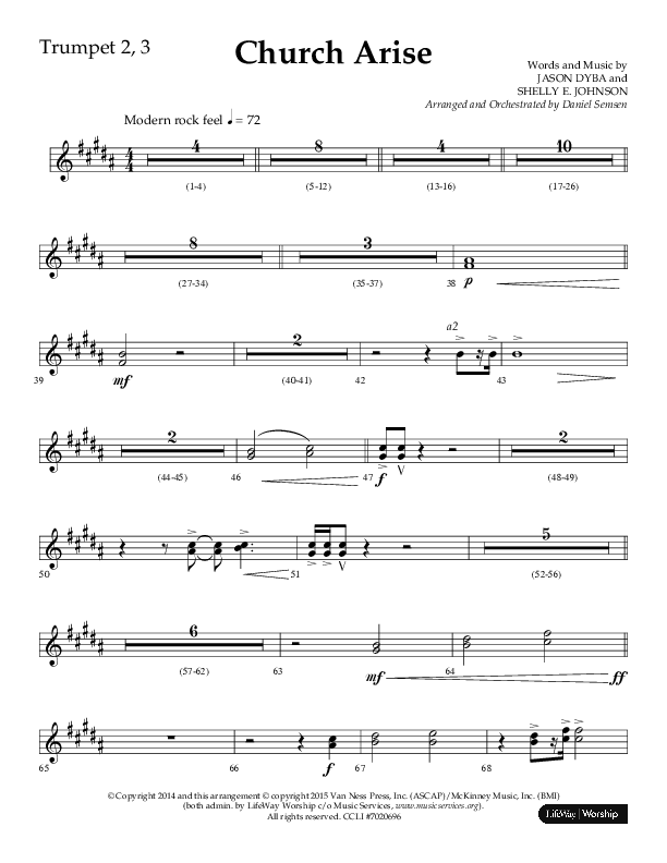 Church Arise (Choral Anthem SATB) Trumpet 2/3 (Lifeway Choral / Arr. Daniel Semsen)
